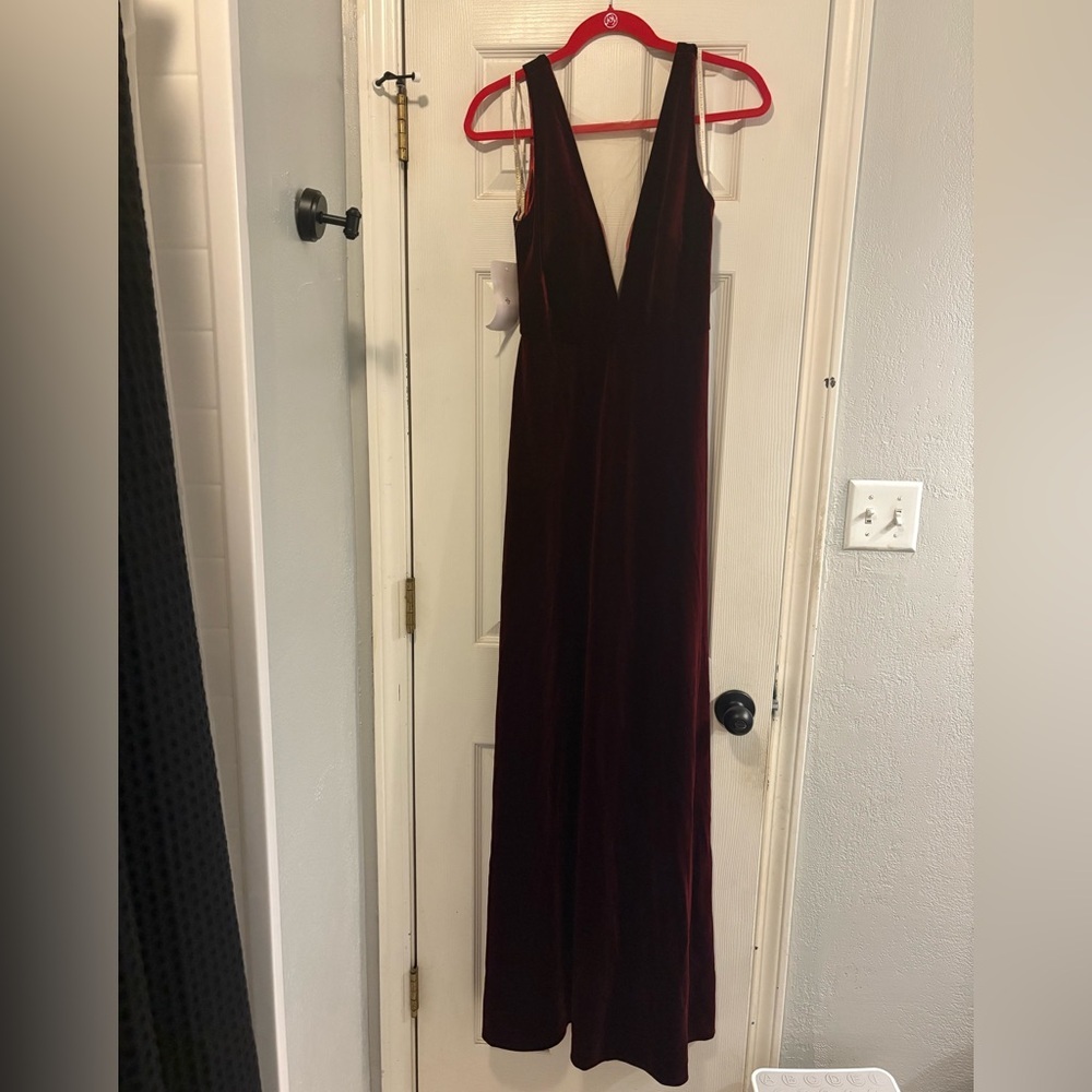 Anthropologie Jenny Yoo Logan Deep-V Velvet Column Gown Berry Size 4 NWT - Picture 5 of 7